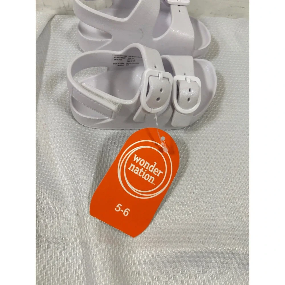 Wonder Nation EVA Buckle Sandals 5-6 White Shimmer Toddler‎ Kids
